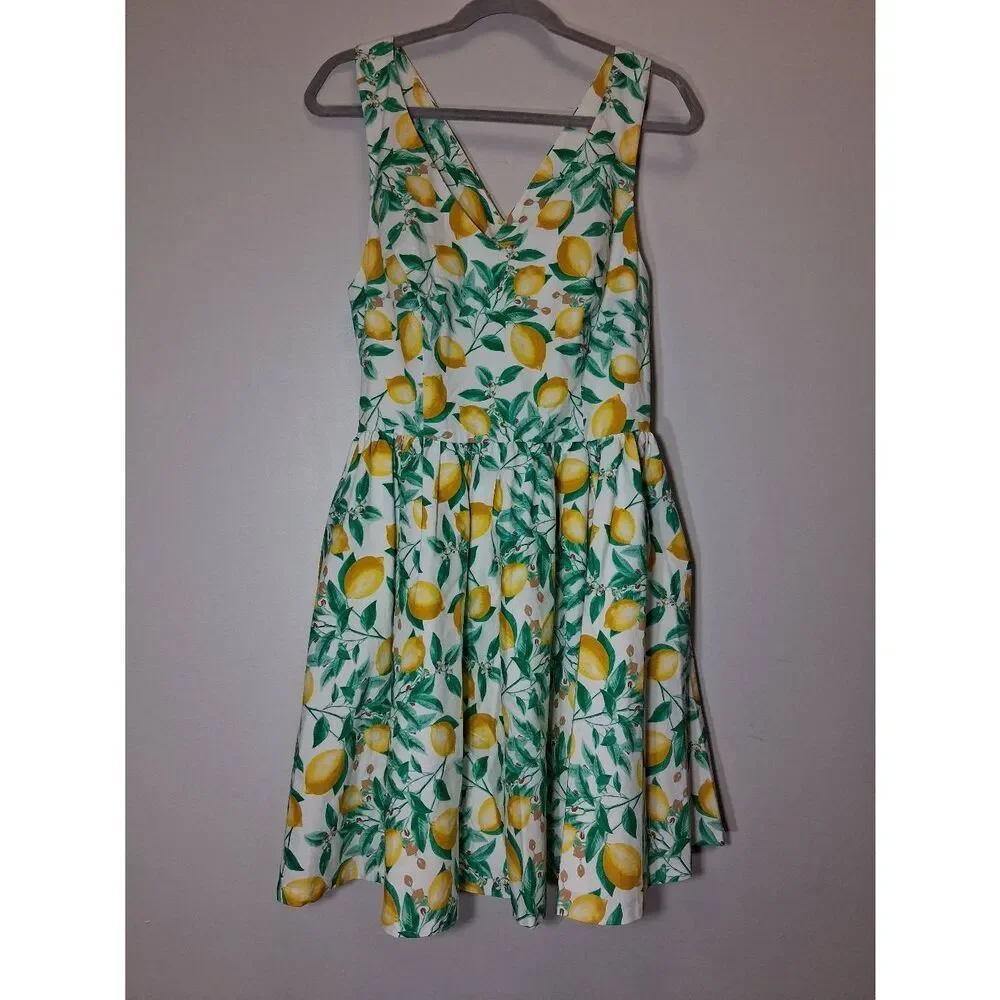 Elle womens size 12  skater dress lemons yellow sundress green - Picture 4 of 9